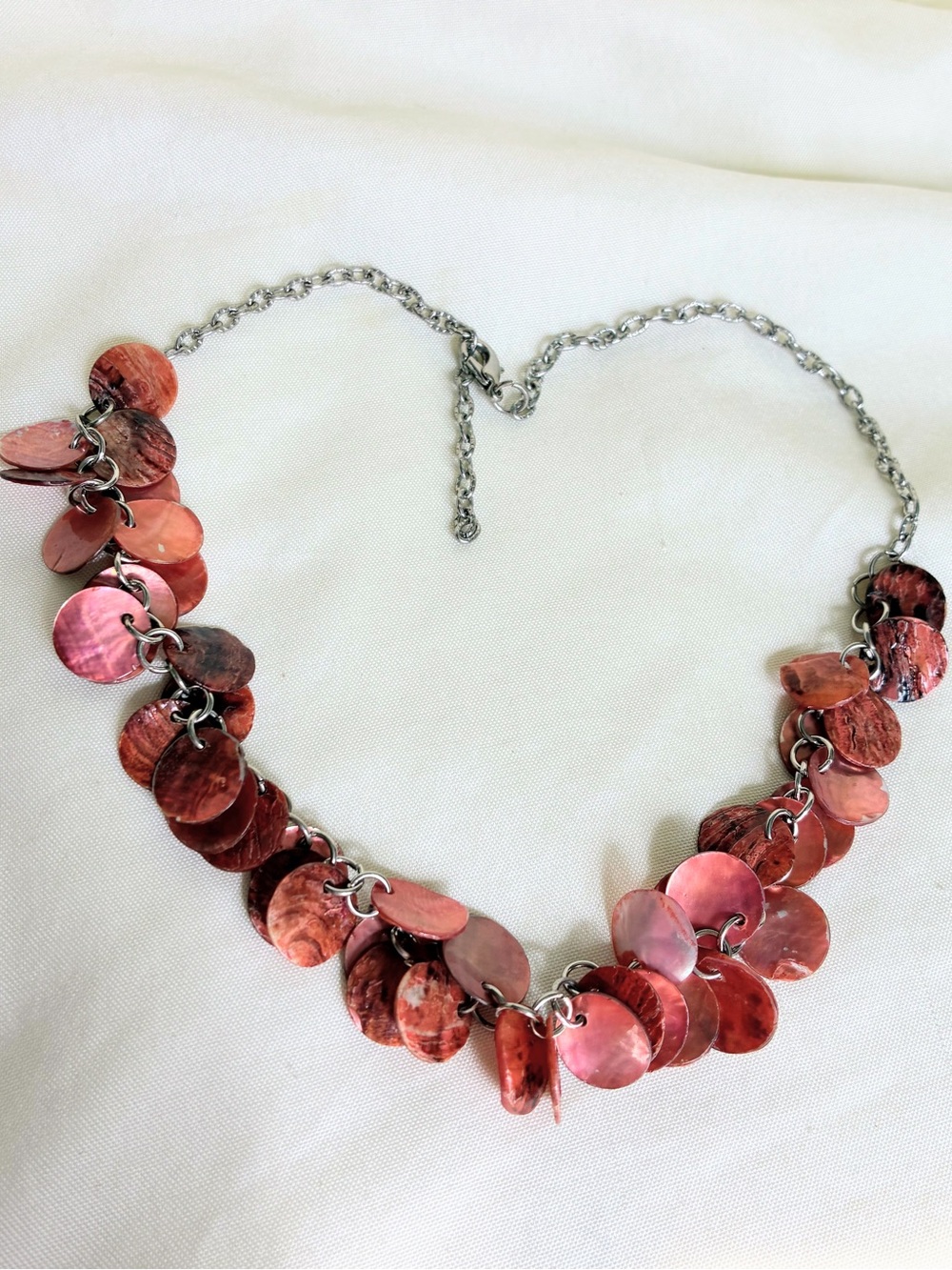 Brown mother of pearl shell necklace with silver tone chain #boho #festival